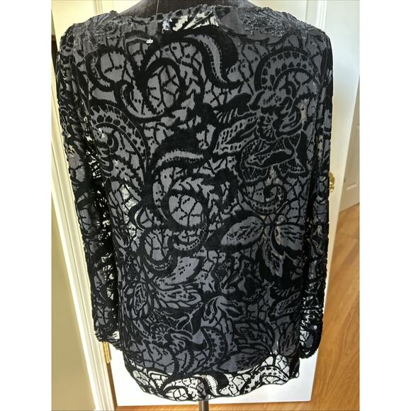 Johnny Was 4 Love and Liberty black Burnout Velvet Floral Silk Blend Top Size S - Picture 7 of 14